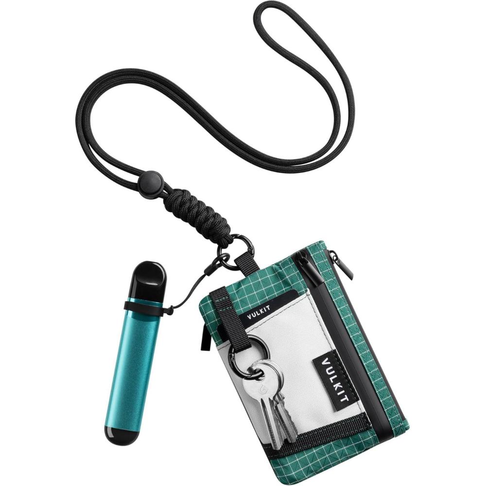 image:imageVULKIT RFID Blocking Lanyard Wallet for Men and Women Zipper Pouch with Keychain Nylon Neck Wallet with Key Ring for Hiking Fishing and Outdoor Activities Midnight NavyForest Green