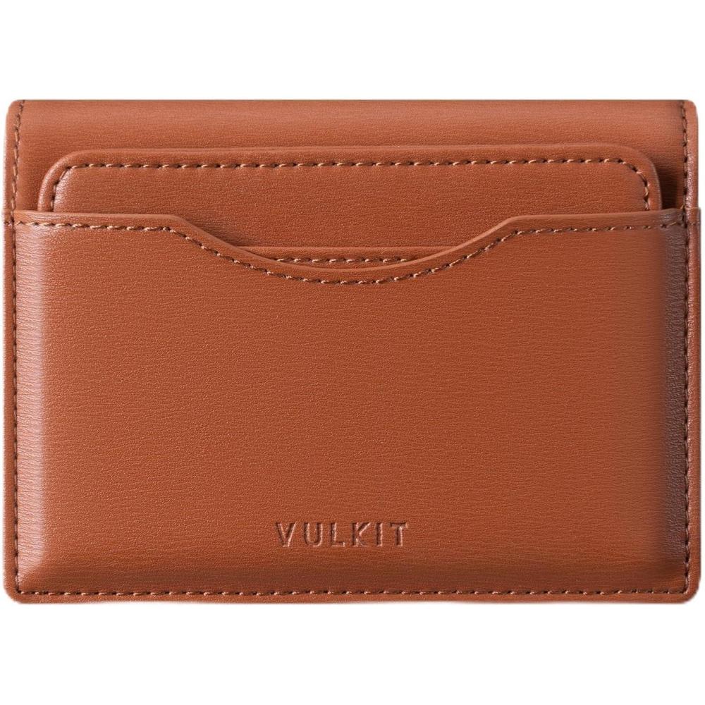 image:imageVULKIT Small Wallet for Men Leather RFID Wallet with Remove ID Window Bifold Mens Wallets with Card Holder Banknote Compartment Credit Card Wallet for Women GreenTan Brown