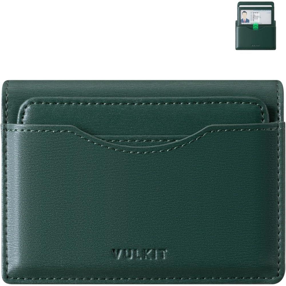 image:imageVULKIT Small Wallet for Men Leather RFID Wallet with Remove ID Window Bifold Mens Wallets with Card Holder Banknote Compartment Credit Card Wallet for Women GreenForest Green