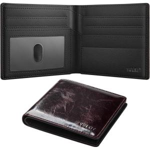 VULKIT Bifold Wallet Genuine Leather For Men Slim Minimalist Front Pocket RFID Blocking Card Wallet Black(Dark Brown)