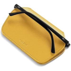 VULKIT Leather Glasses Case, Ultra Slim Sunglasses Case, 2 Fixed Modes, Fits Most Eyeglasses & Sun Glasses, Minimalist Design(Golden Marigold)
