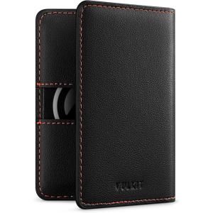 VULKIT Leather Slim Bifold Credit Card Holder for Max 8 Cards, Pink(Black)