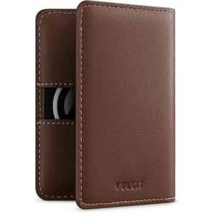 VULKIT Leather Slim Bifold Credit Card Holder for Max 8 Cards, Pink(Brown)