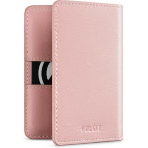 VULKIT Leather Slim Bifold Credit Card Holder for Max 8 Cards, Pink(Pink)