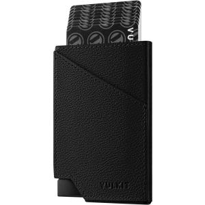 VULKIT Pop up Card Wallet RFID Blocking Slim Aluminum Metal Bank Card Holder Case with Business Money Pocket for Credit Cards Notes and Coins (Pink)(Litchi Black)