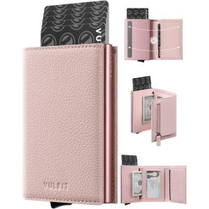 VULKIT Pop up Wallet Minimalist Cash Wallets RFID Blocking Leather Smart Credit Card Holder with Magnetic Closure for Women (Lavender)(Lychee Pink)