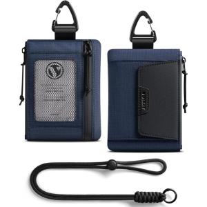 VULKIT RFID Blocking Lanyard Wallet for Men and Women, Nylon Neck Wallet with ID Window, Zipper Pouch and Keychain, Magnetic Pocket for Hiking, Fishing and Outdoor Activities, Carbon Black(Navy Night)