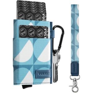 VULKIT Slim Wallet for Men and Women, Pop up Credit Card holder Metal Case RFID Blocking with Keychain Wristlet