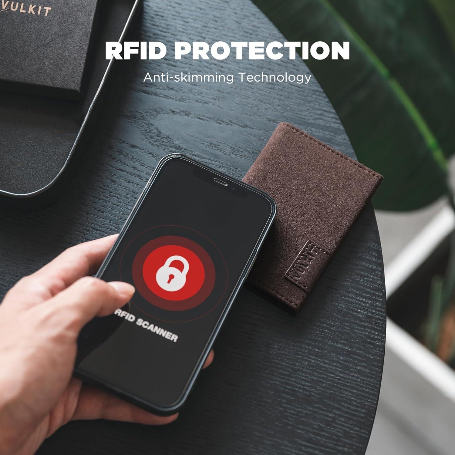 image:imageVULKIT Magnetic Wallet Compatible with Mag Safe Wallet for iPhone 1615141312 Series RFID Blocking Credit Card Holder Fits 4 Cards Premium Suede Leather BlackEspresso