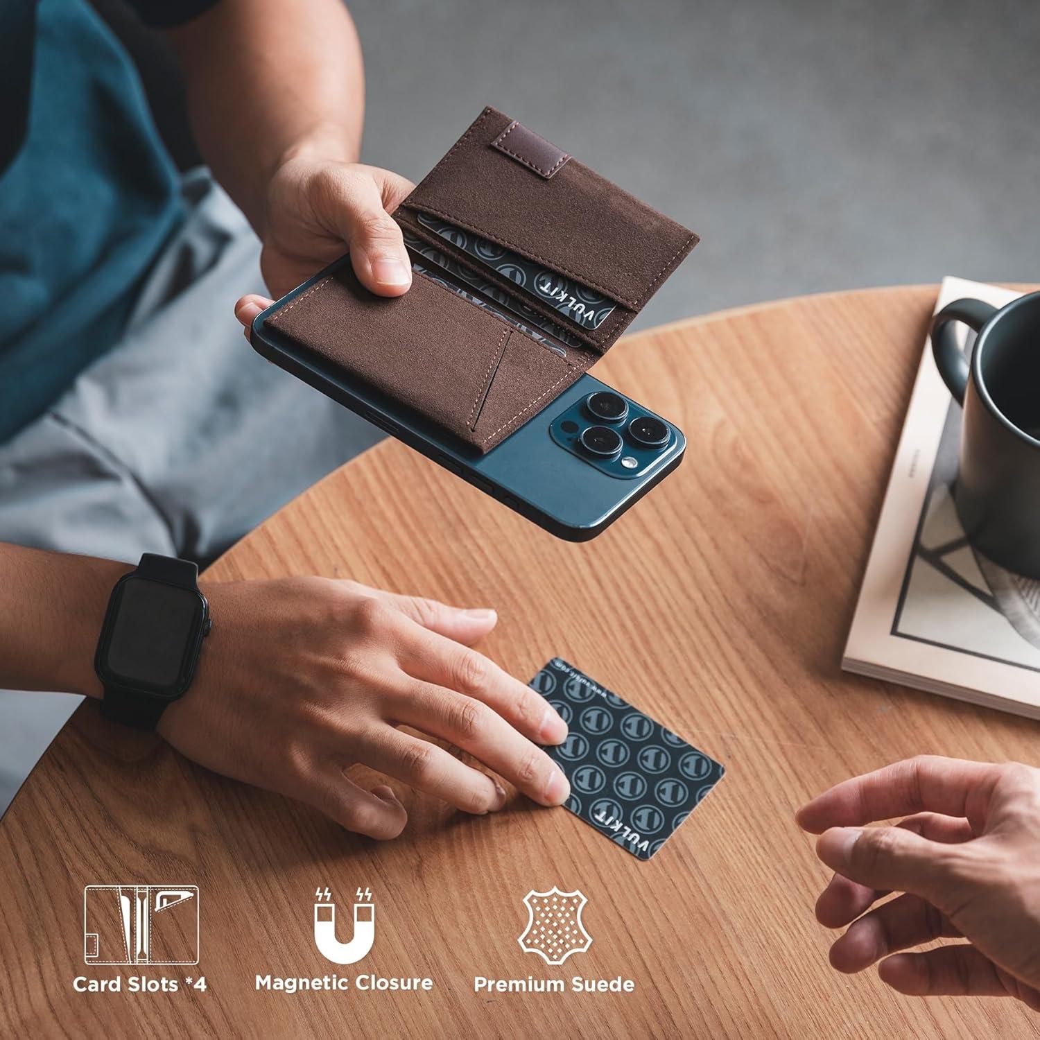 image:imageVULKIT Magnetic Wallet Compatible with Mag Safe Wallet for iPhone 1615141312 Series RFID Blocking Credit Card Holder Fits 4 Cards Premium Suede Leather BlackEspresso