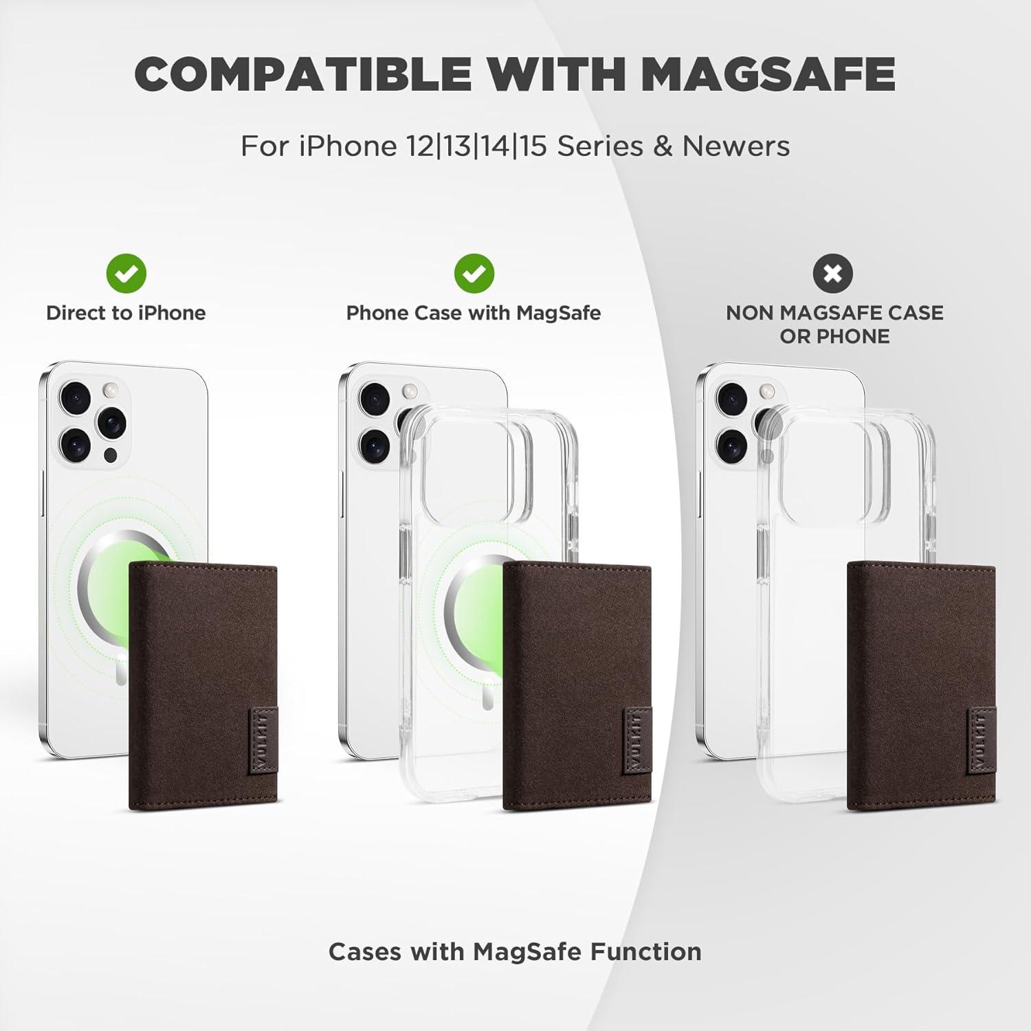 image:imageVULKIT Magnetic Wallet Compatible with Mag Safe Wallet for iPhone 1615141312 Series RFID Blocking Credit Card Holder Fits 4 Cards Premium Suede Leather BlackEspresso