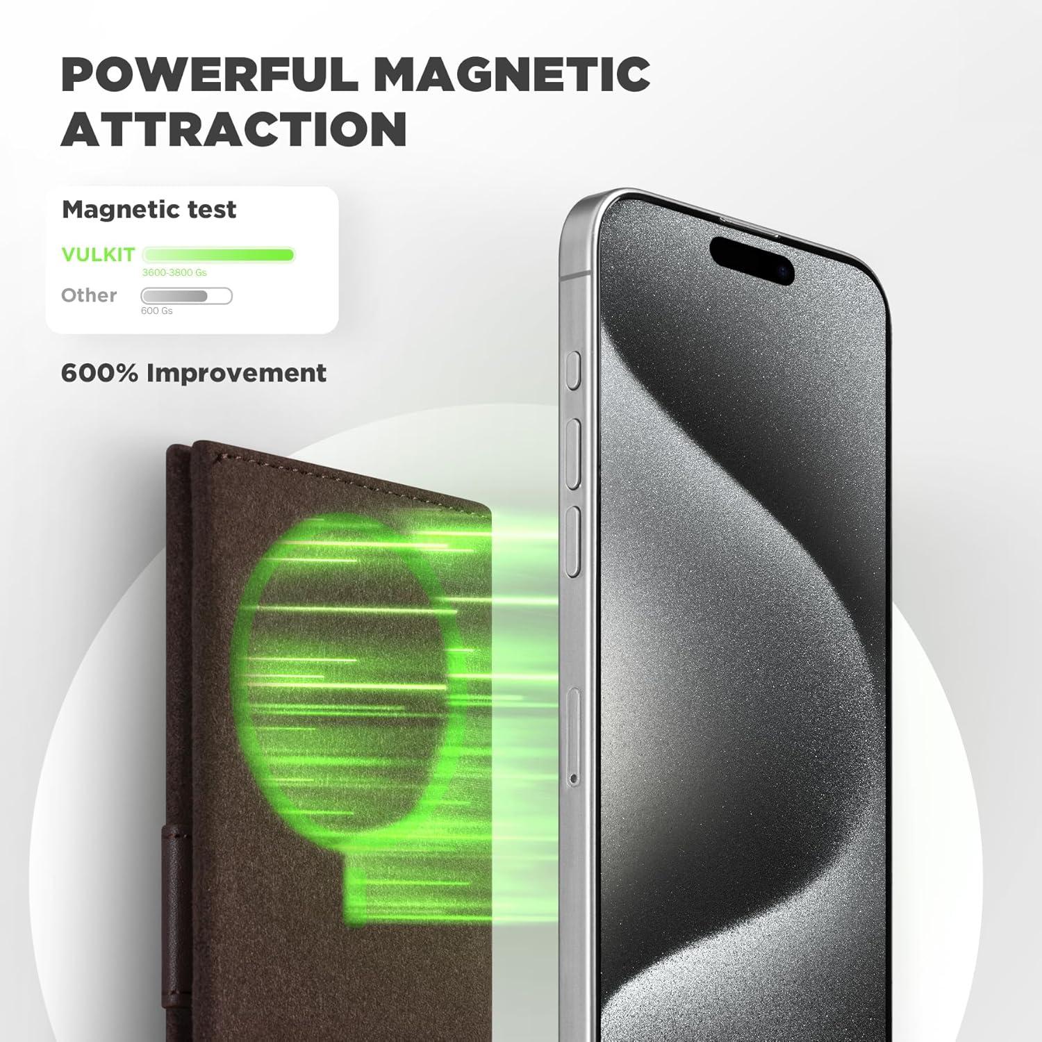 image:imageVULKIT Magnetic Wallet Compatible with Mag Safe Wallet for iPhone 1615141312 Series RFID Blocking Credit Card Holder Fits 4 Cards Premium Suede Leather BlackEspresso