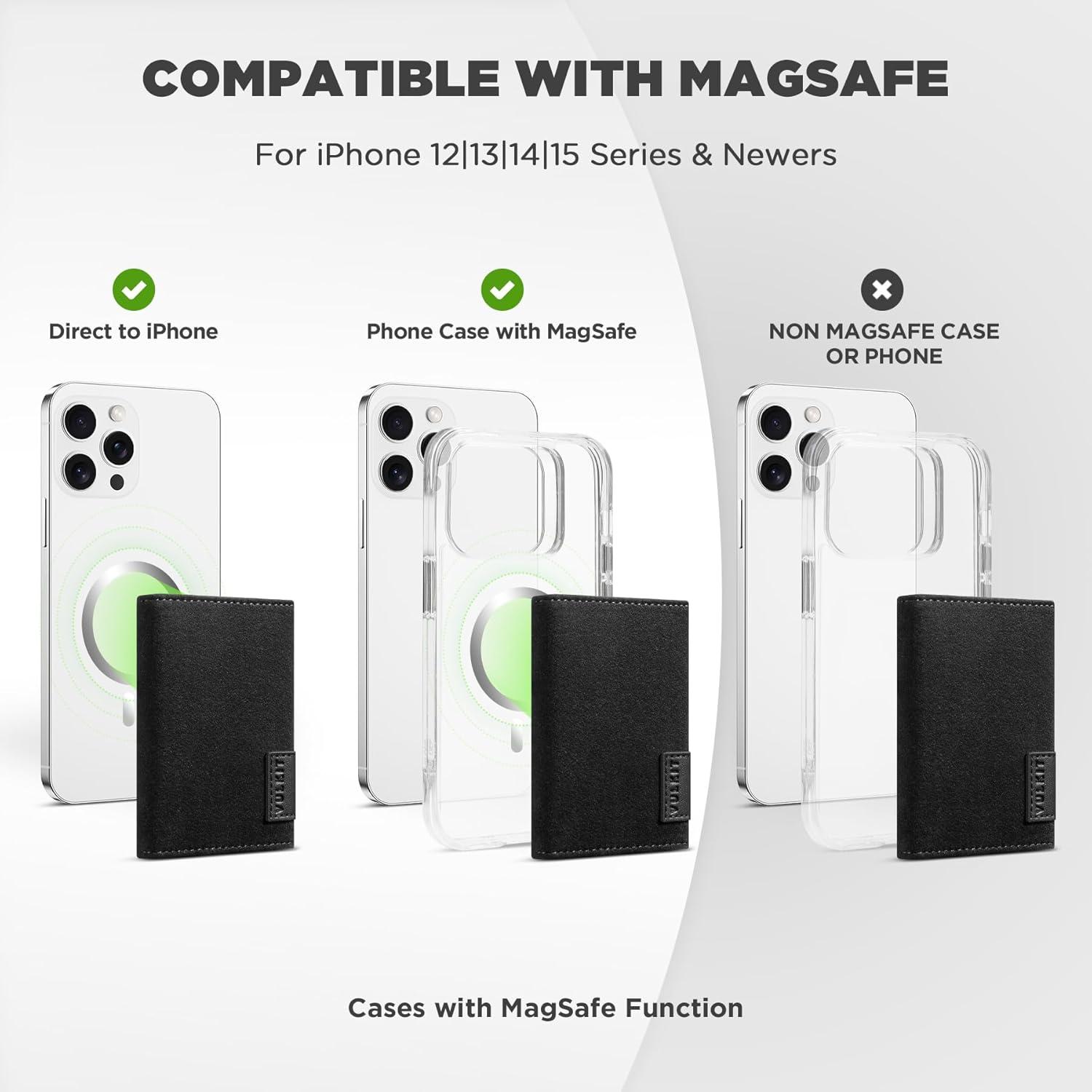 image:imageVULKIT Magnetic Wallet Compatible with Mag Safe Wallet for iPhone 1615141312 Series RFID Blocking Credit Card Holder Fits 4 Cards Premium Suede Leather BlackBlack