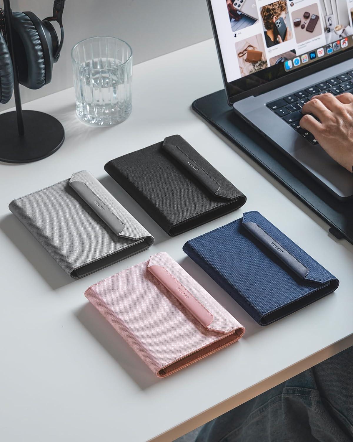 image:imageVULKIT Passport Wallet with Detachable AirTag Holder Vegan Leather Passport Holder RFID Blocking Travel Essential Magnetic Closure PinkPink