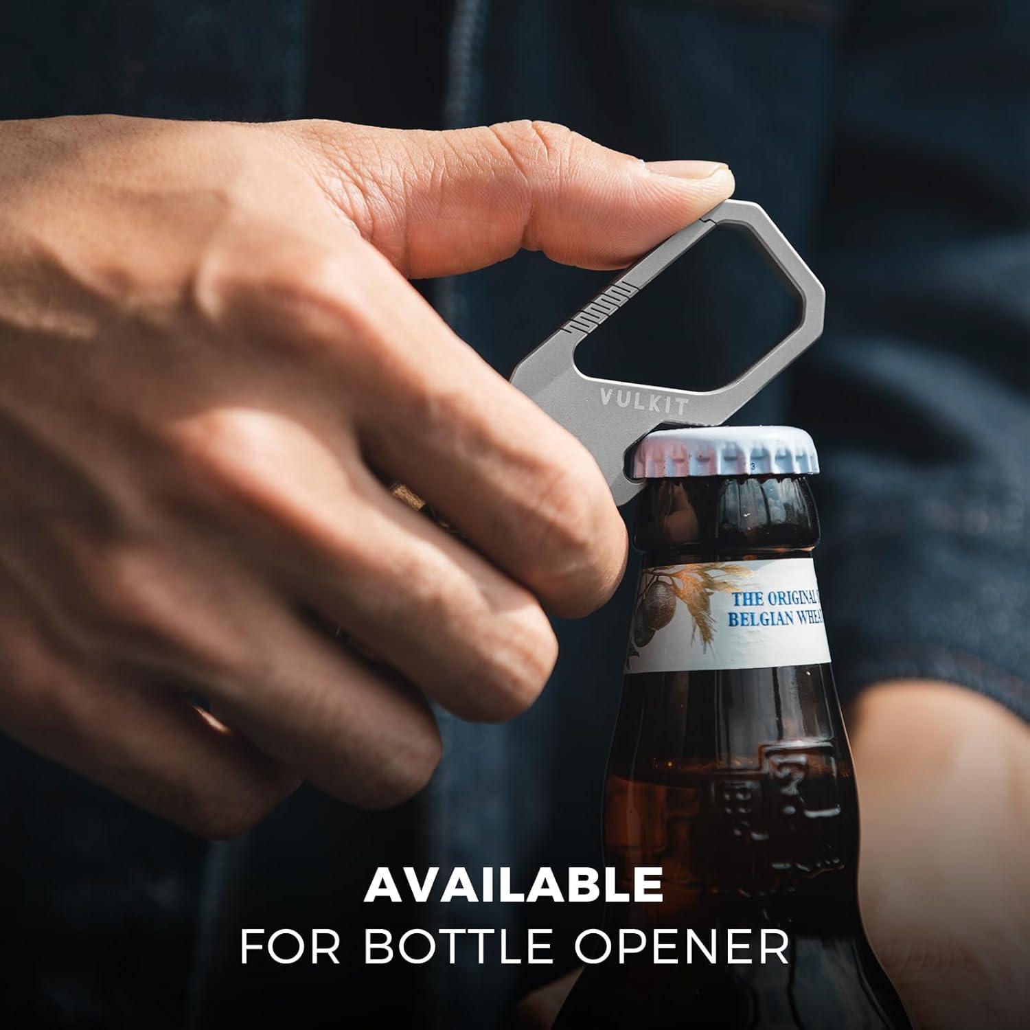 image:imageVULKIT Titanium Key Keeper Genuine Leather Belt Loop Keychain Bottle Opener Keychain EDC Carabiner Key Holder