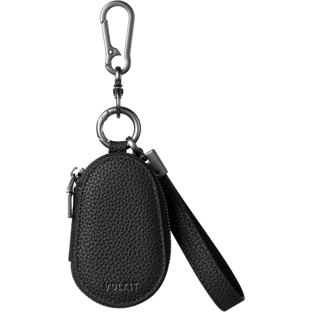 image:imageVULKIT Leather Car Key Case Universal Fitted for Car Keys with Lanyard Belt Loop Key Holder Wristlet KeychainGrain Black