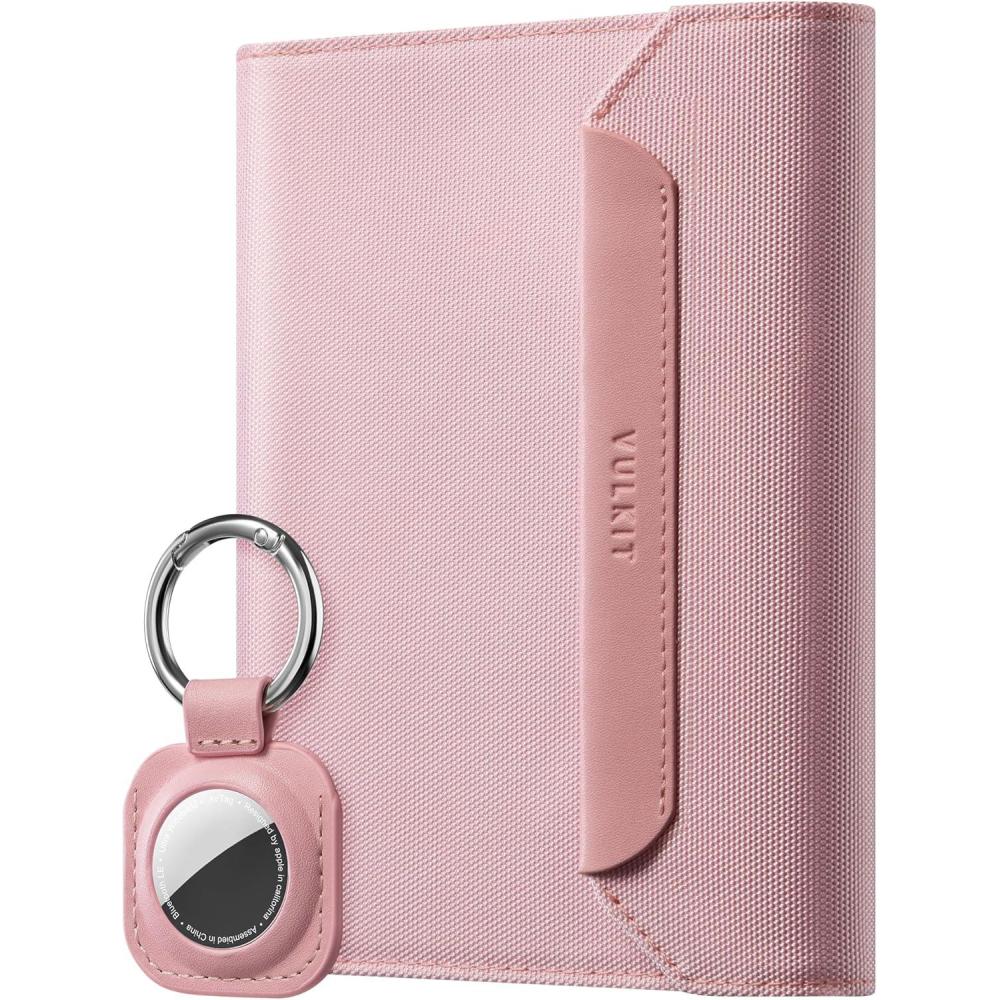 image:imageVULKIT Passport Wallet with Detachable AirTag Holder Vegan Leather Passport Holder RFID Blocking Travel Essential Magnetic Closure PinkPink