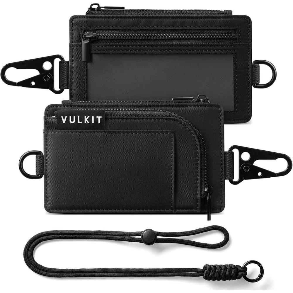 image:imageVULKIT WaterResistant Keychain Wallet with Lanyard for Men and Women Outdoor Zipper Pouch Wallet with Clear ID Window for Hiking Fishing Skateboard and any Outdoor Activities Shadow TrekShadow Trek