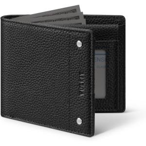 VULKIT Men’s Bifold Wallet Genuine Leather Wallet RFID Blocking with Multiple Card Slots and Double ID Windows Everyday Carry Wallet(Full Grain Black)