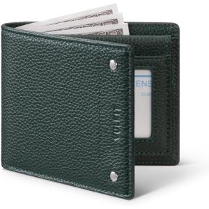 VULKIT Men’s Bifold Wallet Genuine Leather Wallet RFID Blocking with Multiple Card Slots and Double ID Windows Everyday Carry Wallet(Full Grain Green)