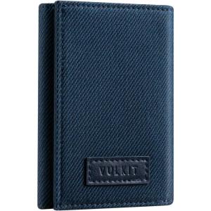 VULKIT Trifold Canvas Wallet Slim Credit Card Holder with 3 ID Windows & Zipper Pocket Rfid Blocking Minimalist Nylon Wallet for Men, Small Mens Polyester Touch Fasteners Wallet(Light Brown)(Blue)