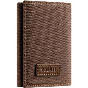 VULKIT Trifold Canvas Wallet Slim Credit Card Holder with 3 ID Windows & Zipper Pocket Rfid Blocking Minimalist Nylon Wallet for Men, Small Mens Polyester Touch Fasteners Wallet(Light Brown)(Light Brown)