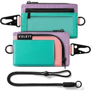VULKIT Water-Resistant Keychain Wallet with Lanyard for Men and Women, Outdoor Zipper Pouch Wallet with Clear ID Window, for Hiking, Fishing, Skateboard and any Outdoor Activities, Shadow Trek(Blush Meadow)