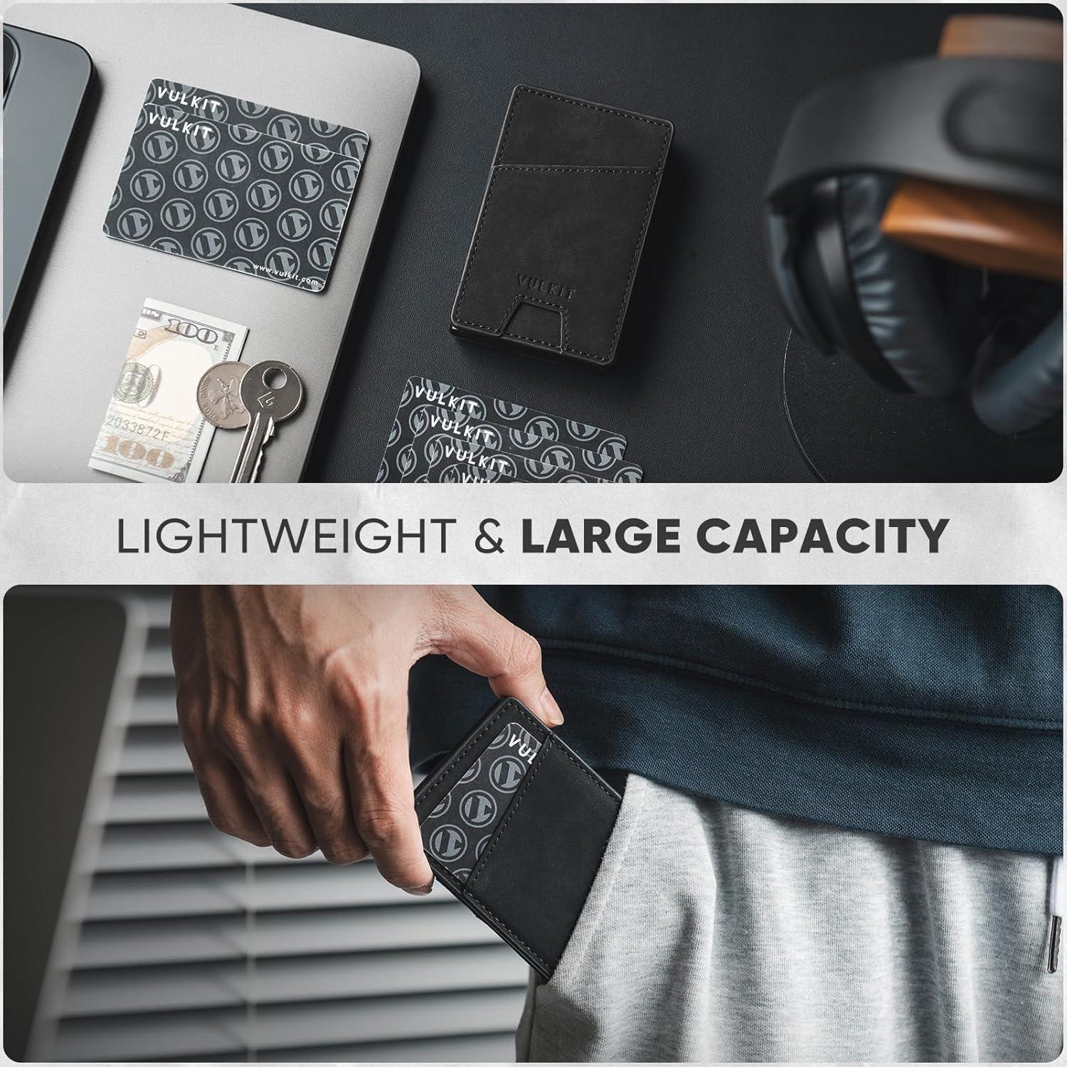 image:imageVULKIT Credit Card Holder with Money Pocket Pop up Wallet Metal Card Case RFID Blocking for Airtag Coins and Cash GreenBlack