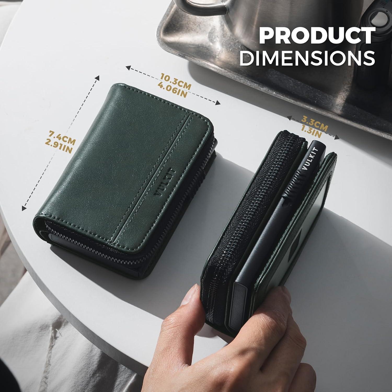 image:imageVULKIT Large Capacity Card Holder Wallet for Men RFID Blocking Pop Up Metal Wallet Holds 15 Cards Bill Slot ID Window Zipper Coin Pocket Forest GreenForest Green