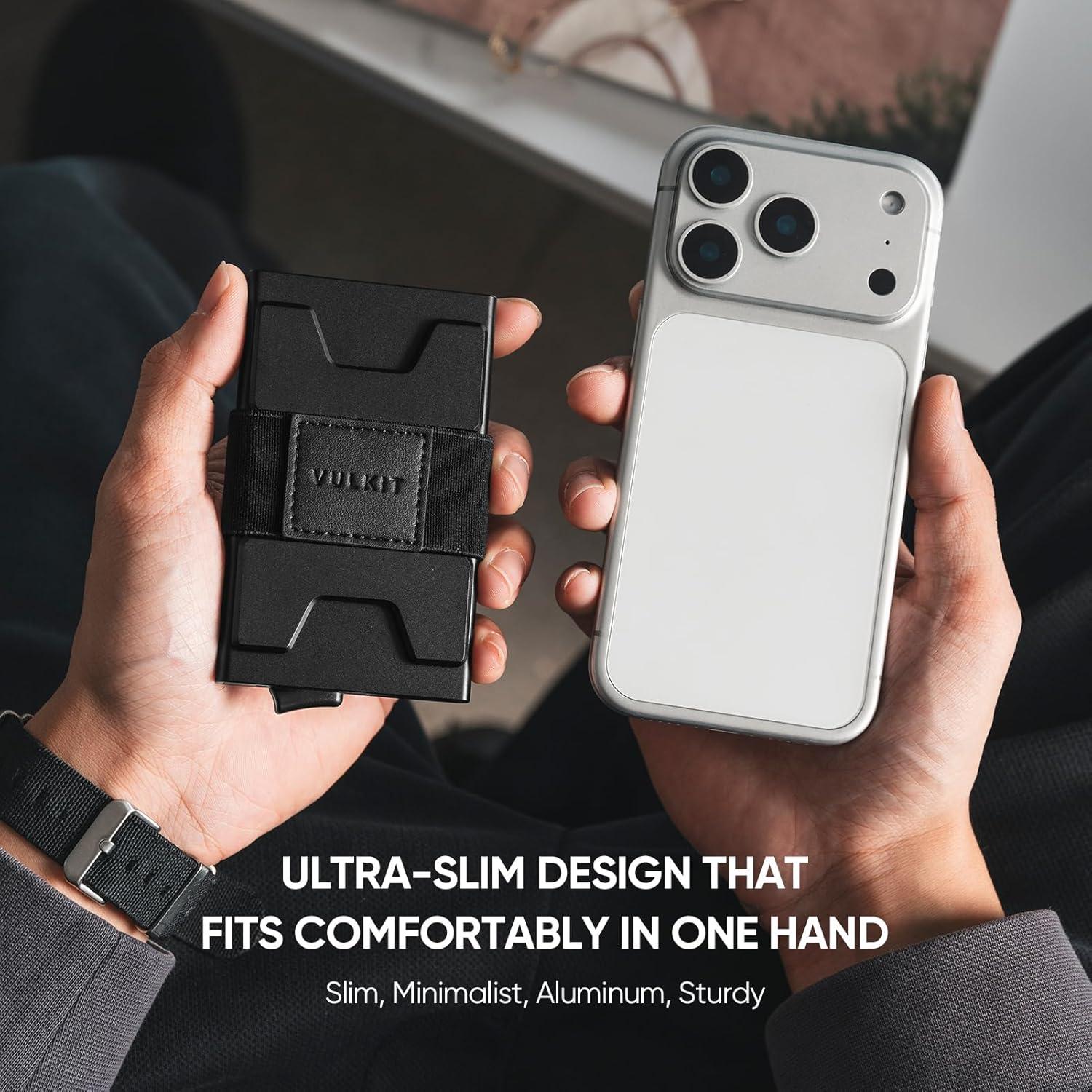 image:imageVULKIT RFID Blocking Card Holder Wallet for Men Aluminum Expandable Backplate Slim Minimalist Metal Pop Up Wallet Holds 15 Cards amp Cash BlackBlack