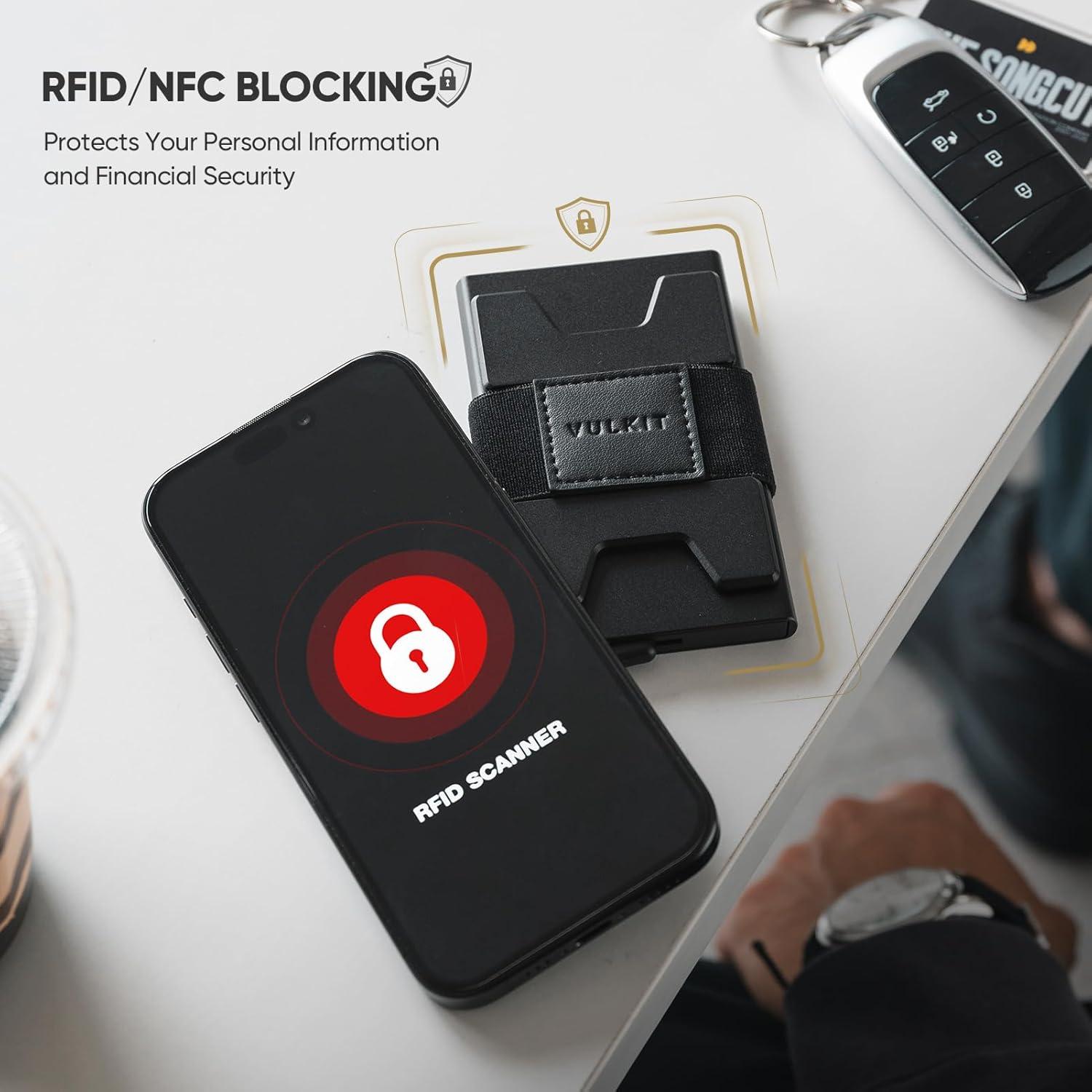 image:imageVULKIT RFID Blocking Card Holder Wallet for Men Aluminum Expandable Backplate Slim Minimalist Metal Pop Up Wallet Holds 15 Cards amp Cash BlackBlack