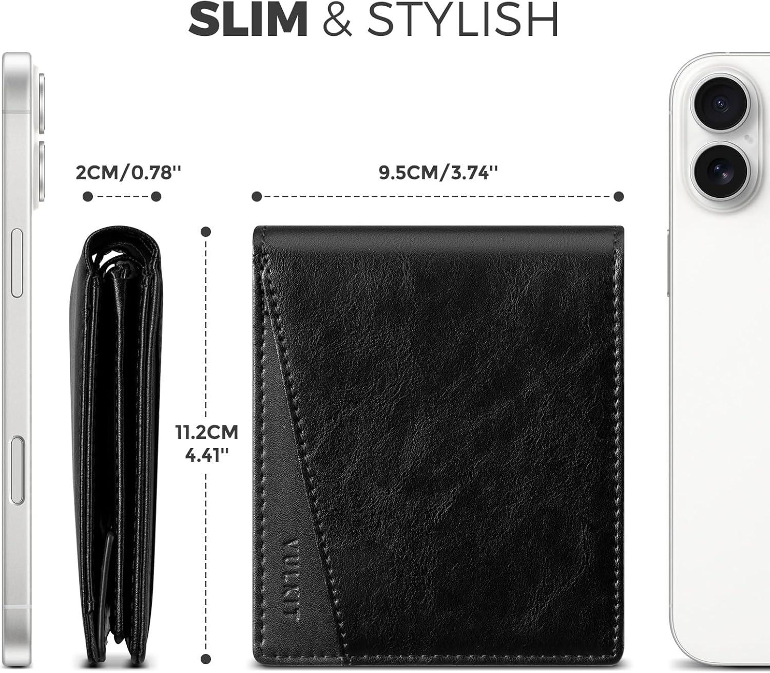 image:imageVULKIT Slim Bifold Leather Wallet RFID Blocking 2 Banknote Compartments 4 Credit Card Holder 2 ID Window and Magnetic Coin Pocket Minimalist BiFold Wallets for Men BlackBlack