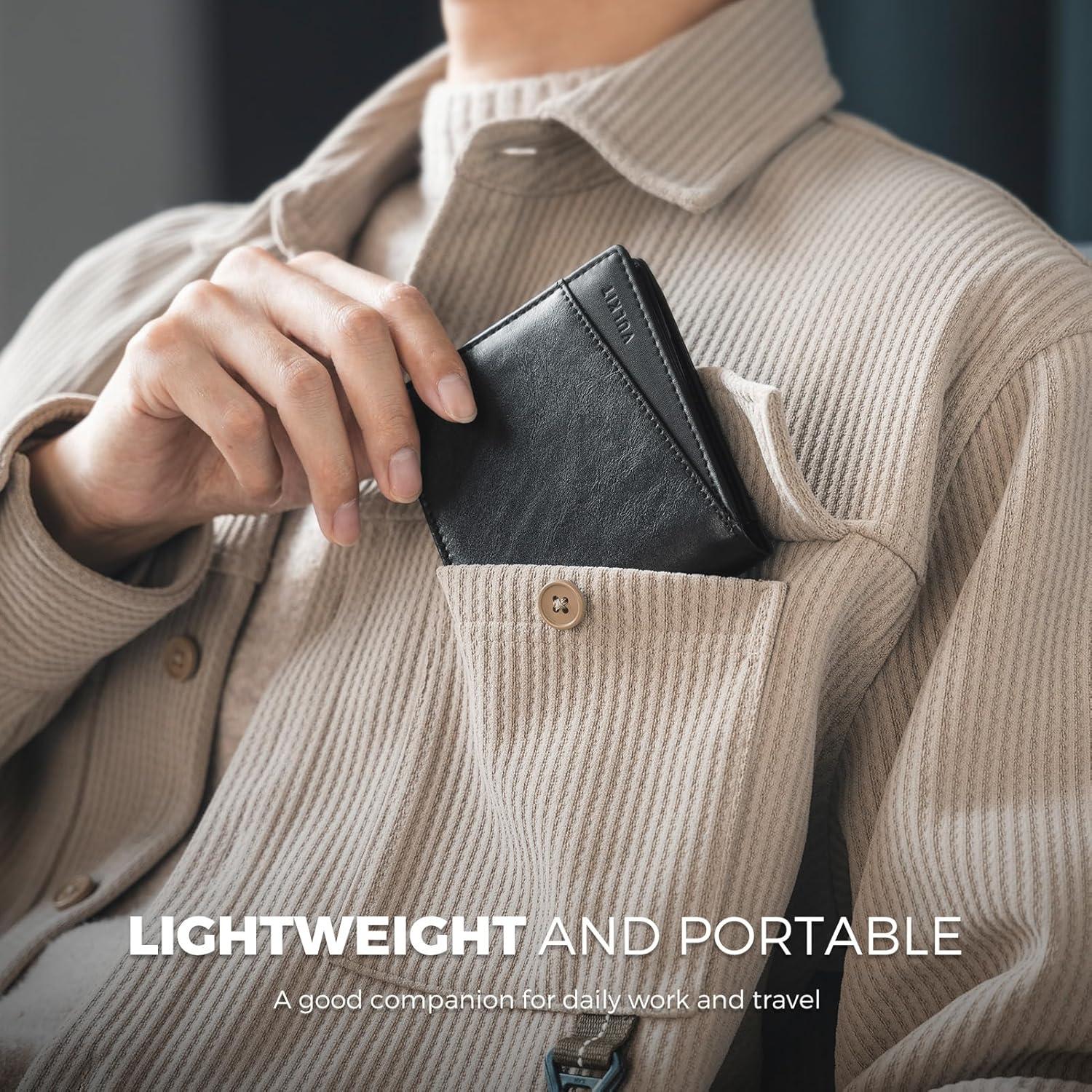 image:imageVULKIT Slim Bifold Leather Wallet RFID Blocking 2 Banknote Compartments 4 Credit Card Holder 2 ID Window and Magnetic Coin Pocket Minimalist BiFold Wallets for Men BlackBlack