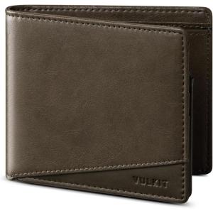 VULKIT Slim Bifold Leather Wallet RFID Blocking 2 Banknote Compartments 4 Credit Card Holder 2 ID Window and Magnetic Coin Pocket Minimalist Bi-Fold Wallets for Men (Black)(Green)