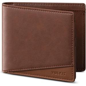VULKIT Slim Bifold Leather Wallet RFID Blocking 2 Banknote Compartments 4 Credit Card Holder 2 ID Window and Magnetic Coin Pocket Minimalist Bi-Fold Wallets for Men (Black)(Brown)