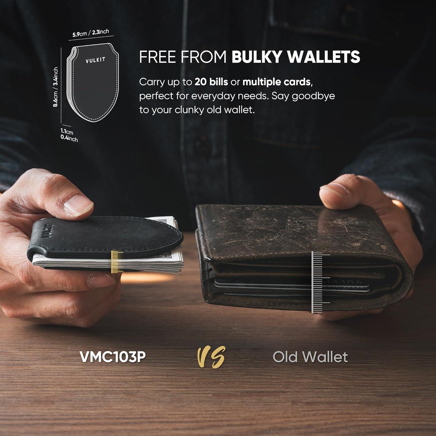 image:imageVULKIT Luxury Money Clip Top Grain Leather Magnetic Closure VULKIT Streamline Design Money Clip Wallet Holds 1020 BillsHandicrafts Cowhide Black