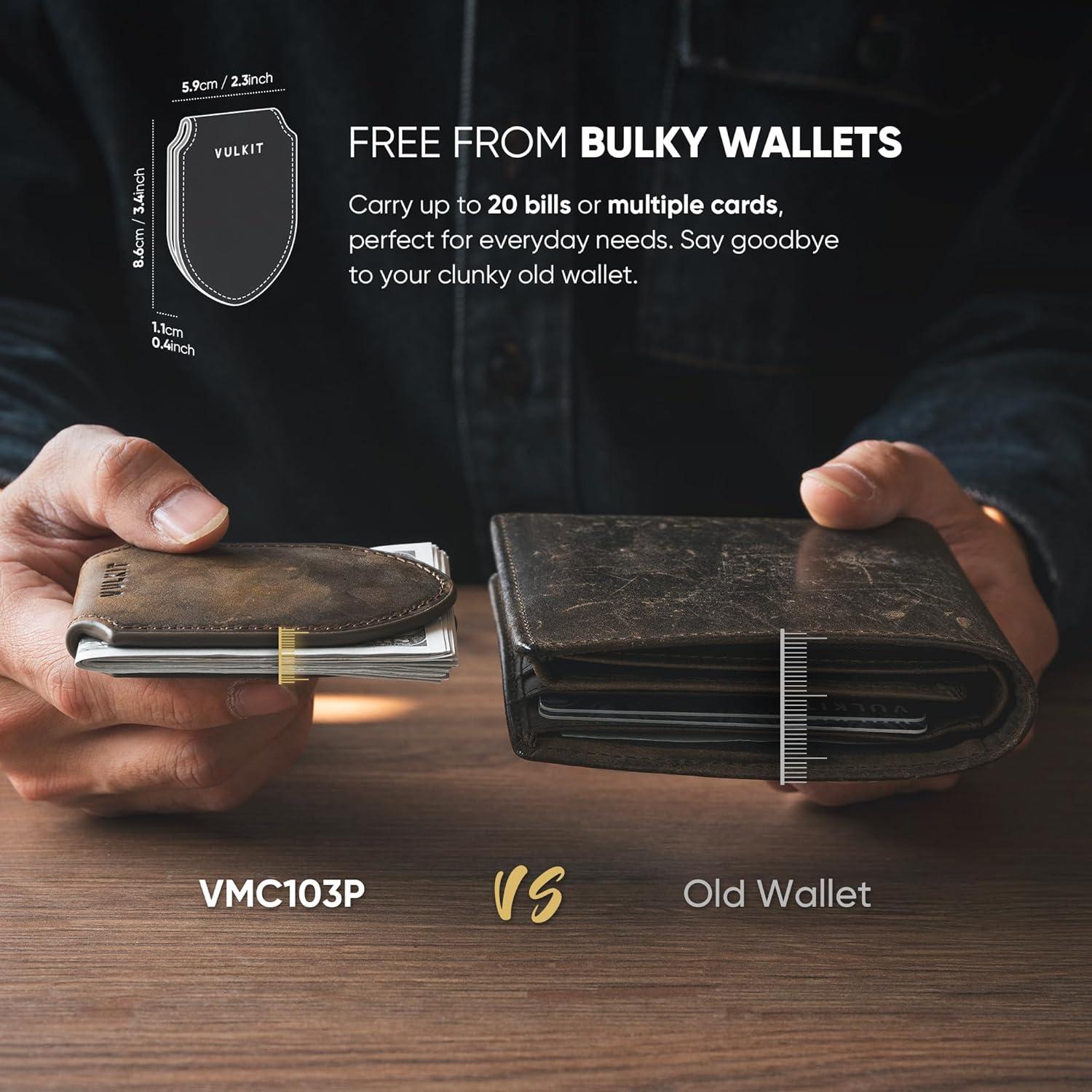 image:imageVULKIT Luxury Money Clip Top Grain Leather Magnetic Closure VULKIT Streamline Design Money Clip Wallet Holds 1020 BillsHandicrafts Cowhide Espresso
