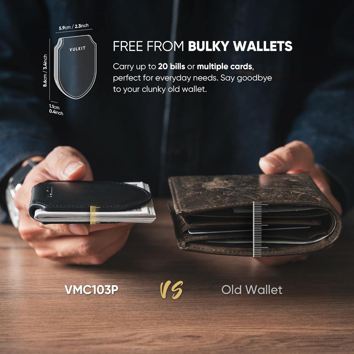 image:imageVULKIT Luxury Money Clip Top Grain Leather Magnetic Closure VULKIT Streamline Design Money Clip Wallet Holds 1020 BillsTop Grain Leather Black