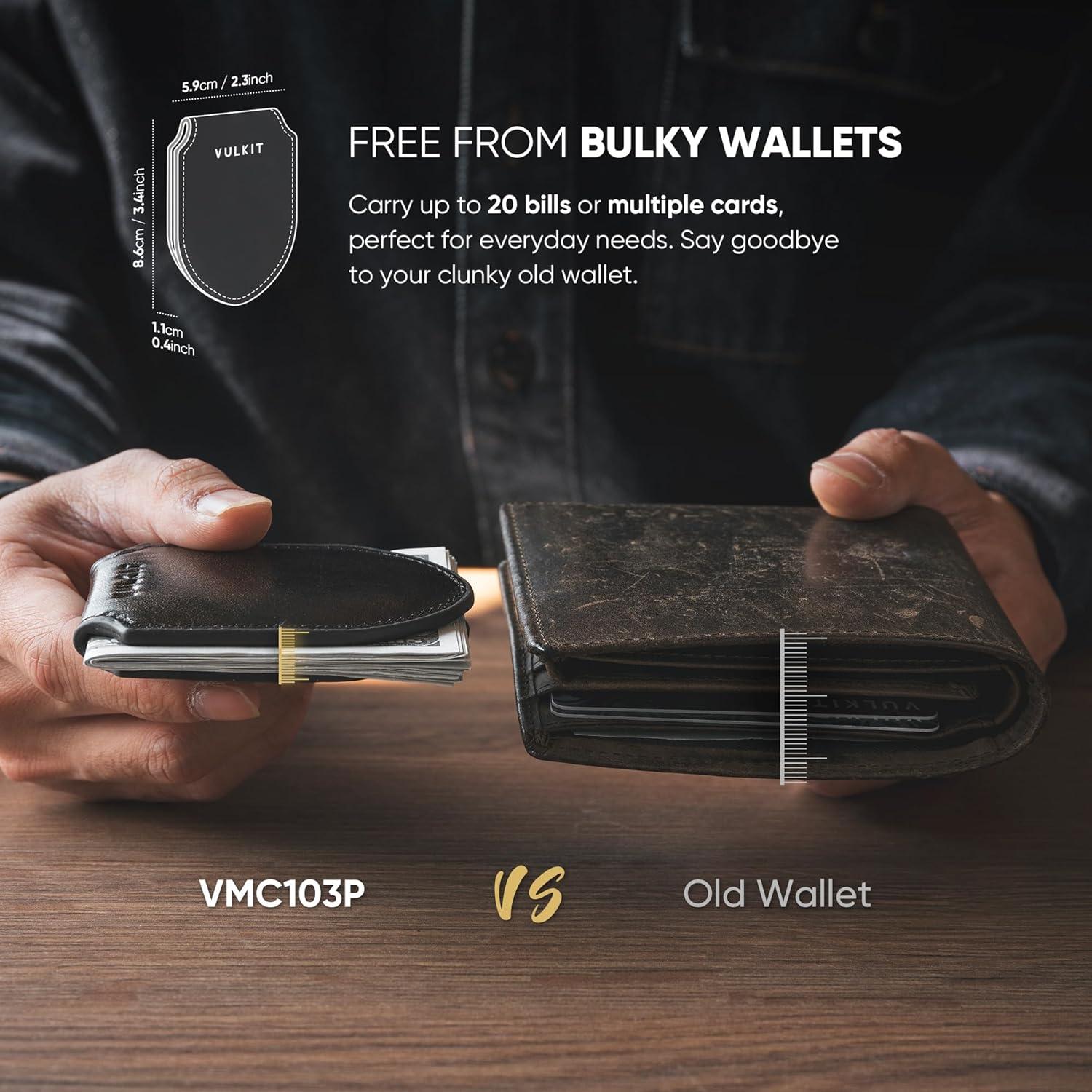 image:imageVULKIT Luxury Money Clip Top Grain Leather Magnetic Closure VULKIT Streamline Design Money Clip Wallet Holds 1020 BillsVintage Style Mixed Espresso Golden