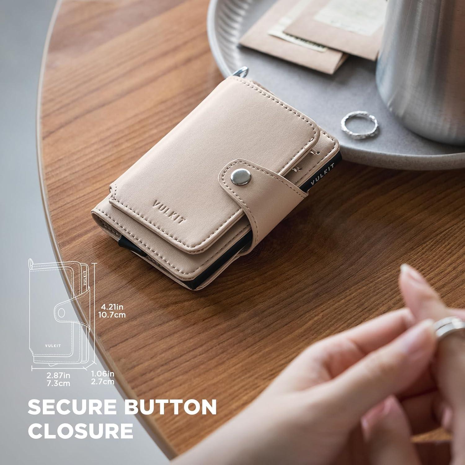 image:imageVULKIT Pop Up Card Holder Wallet for Women with Zipper Coin Pocket RFID Blocking Credit Card Case Holds 8 Cards Cash Compartment ID WindowBeige
