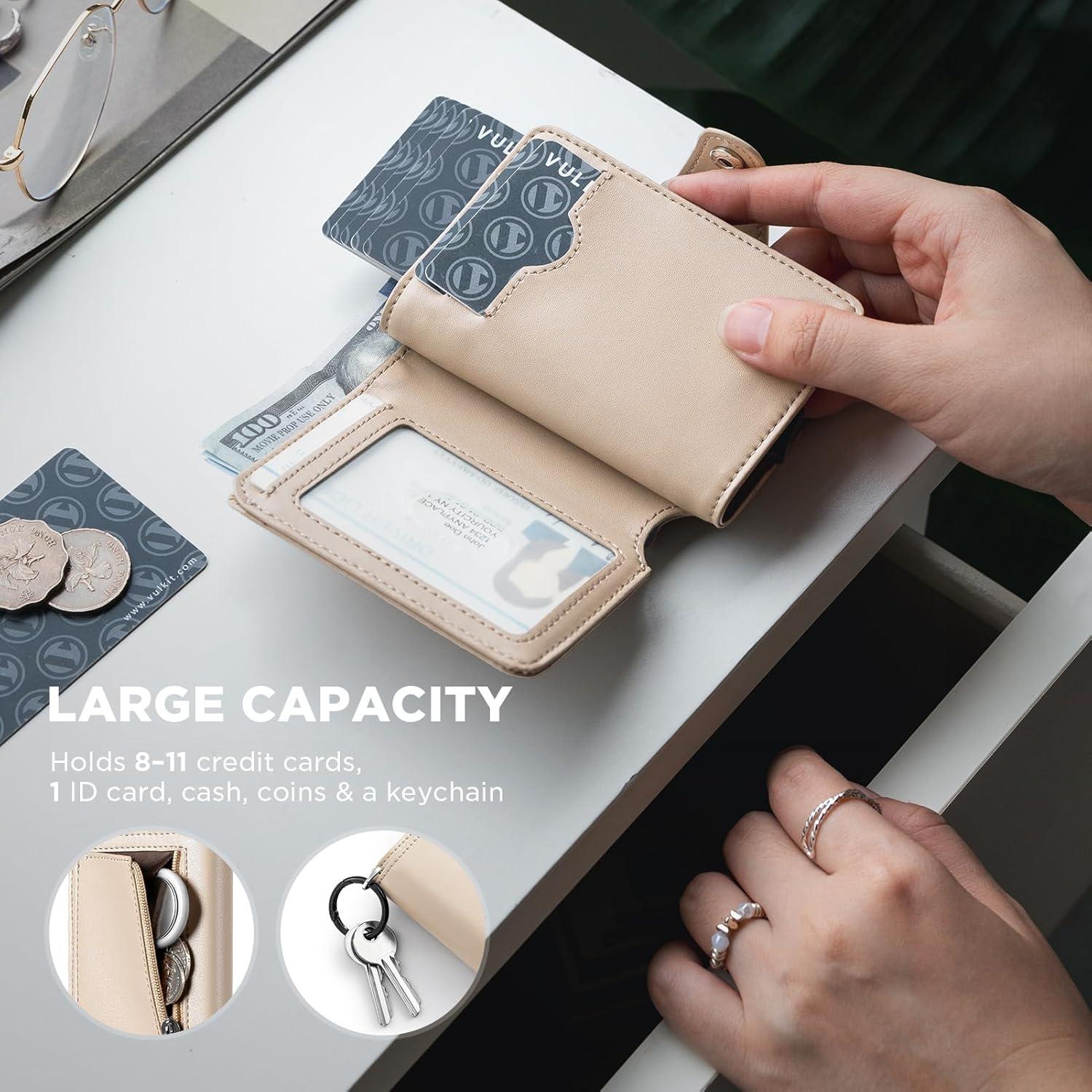 image:imageVULKIT Pop Up Card Holder Wallet for Women with Zipper Coin Pocket RFID Blocking Credit Card Case Holds 8 Cards Cash Compartment ID WindowBeige