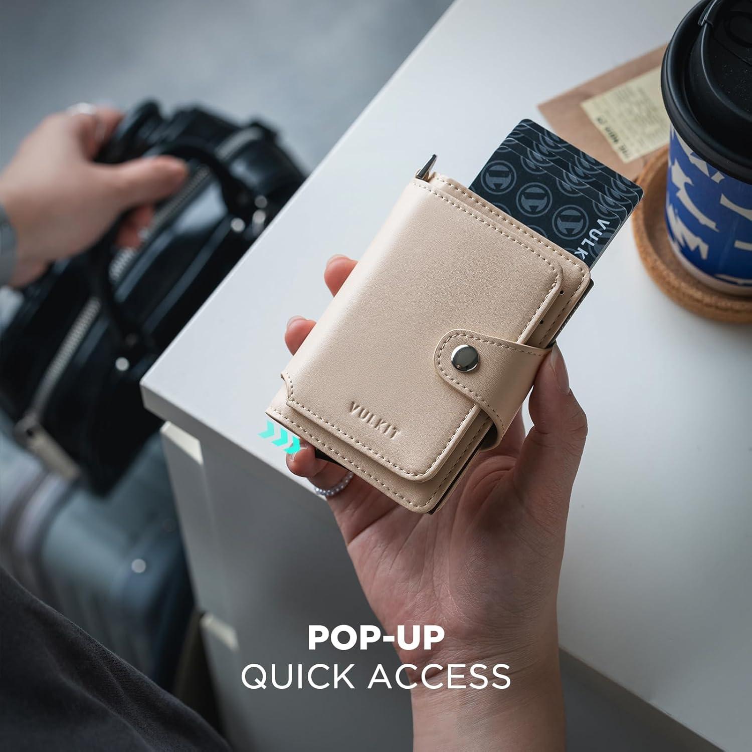 image:imageVULKIT Pop Up Card Holder Wallet for Women with Zipper Coin Pocket RFID Blocking Credit Card Case Holds 8 Cards Cash Compartment ID WindowBeige