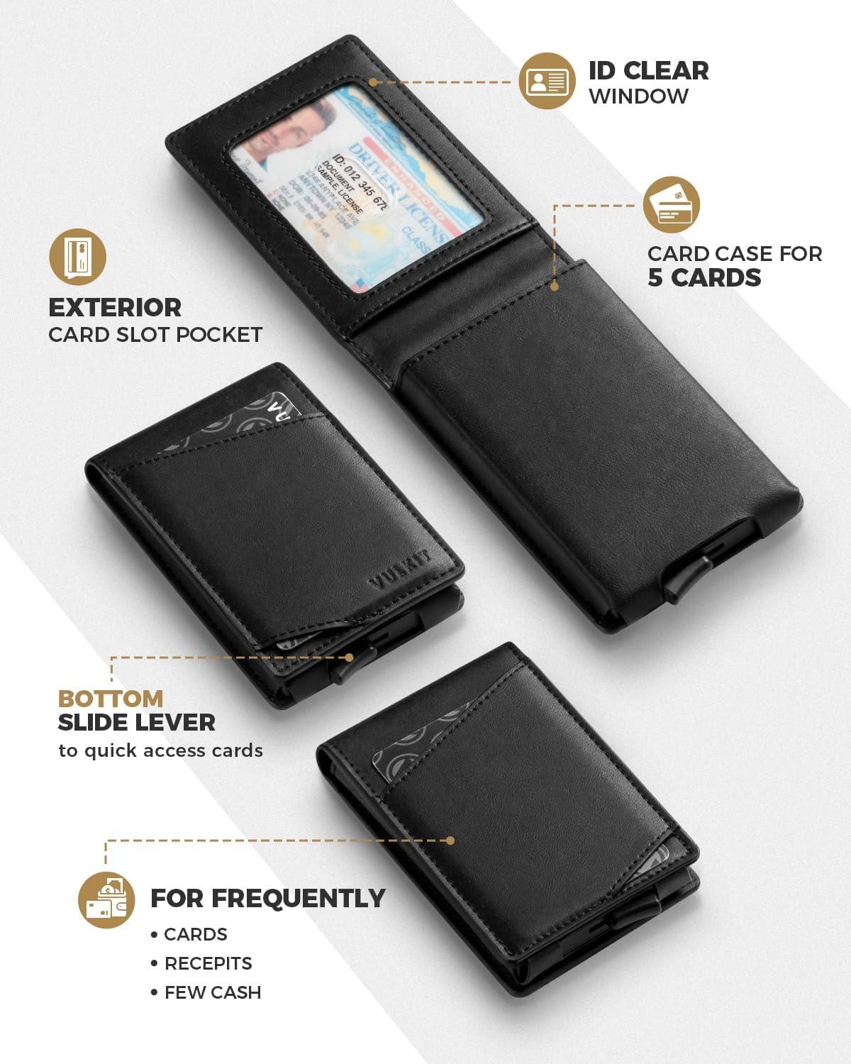 image:imageVULKIT Pop Up Wallet for Men Credit Card Holder Minimalist Slim Bifold Wallets RFID Blocking with Gift Box Desert CamouflageBlack