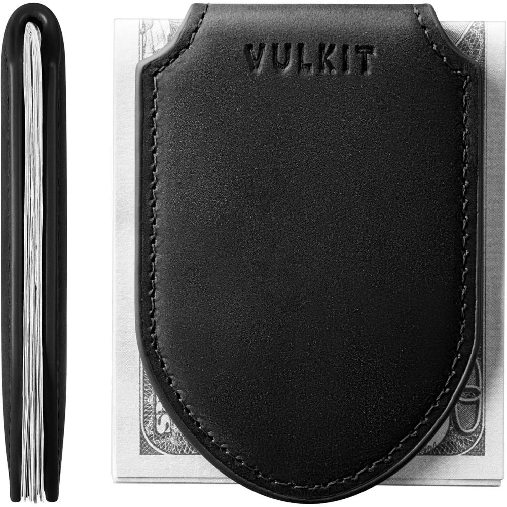 image:imageVULKIT Luxury Money Clip Top Grain Leather Magnetic Closure VULKIT Streamline Design Money Clip Wallet Holds 1020 BillsHandicrafts Cowhide Black