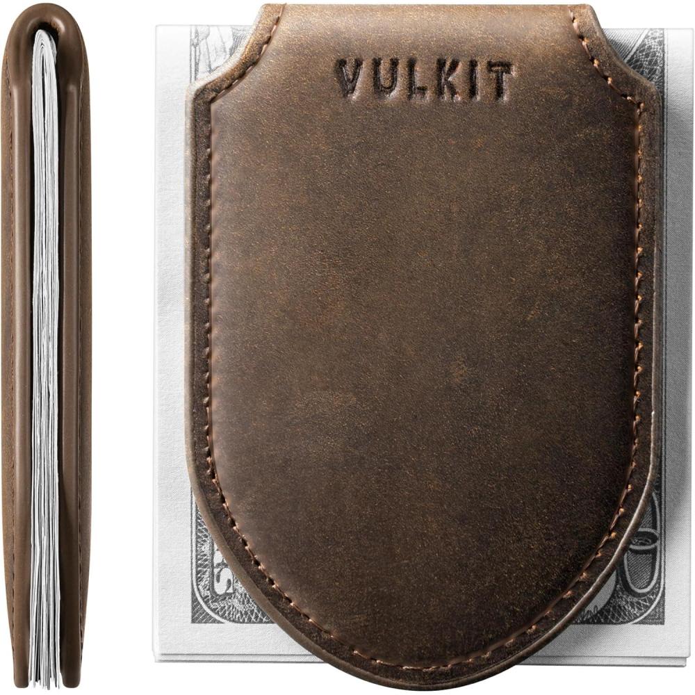 image:imageVULKIT Luxury Money Clip Top Grain Leather Magnetic Closure VULKIT Streamline Design Money Clip Wallet Holds 1020 BillsHandicrafts Cowhide Espresso