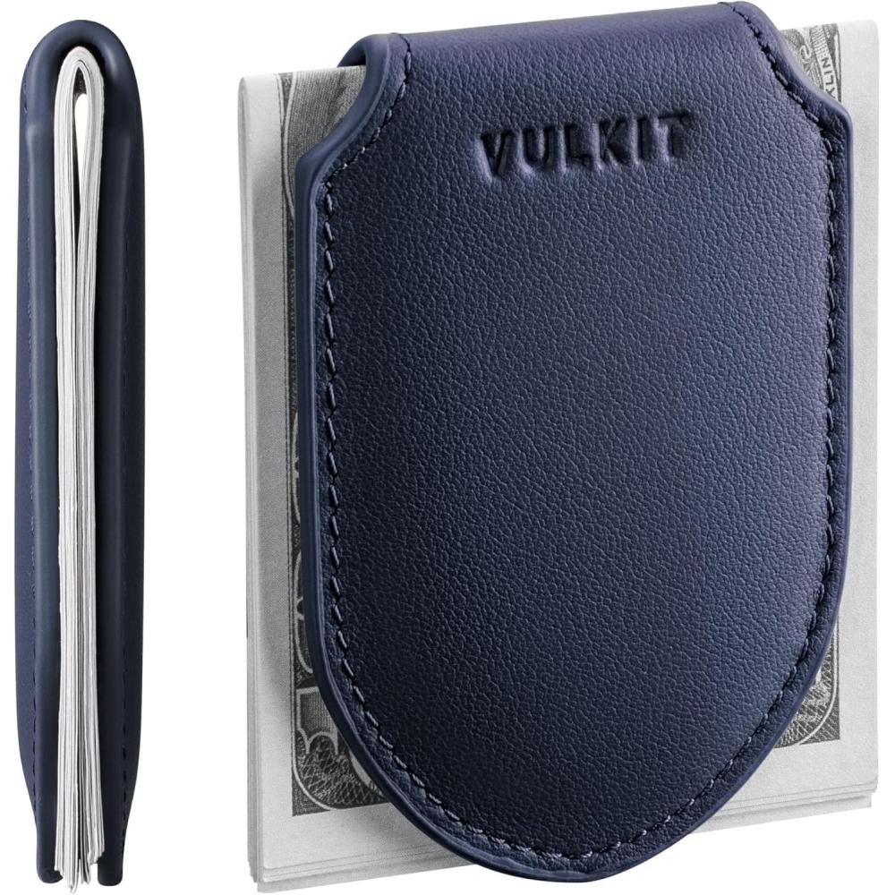 image:imageVULKIT Luxury Money Clip Top Grain Leather Magnetic Closure VULKIT Streamline Design Money Clip Wallet Holds 1020 BillsTop Grain Leather Navy