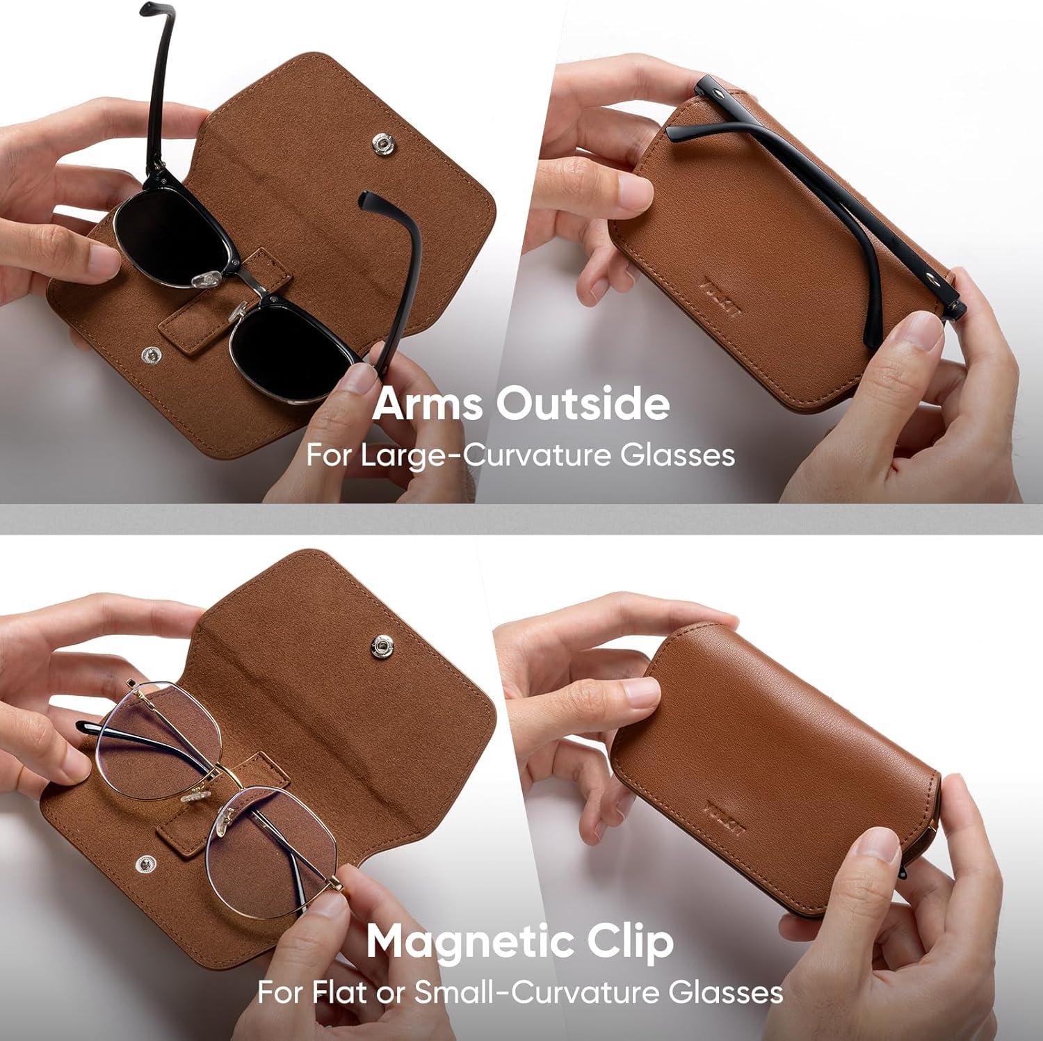 image:imageVULKIT Leather Glasses Case Ultra Slim Sunglasses Case Two Fixed Modes Fits Most Eyeglasses amp Sun GlassesMocha Tan