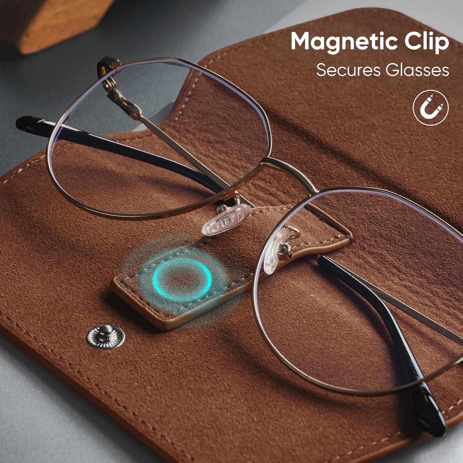 image:imageVULKIT Leather Glasses Case Ultra Slim Sunglasses Case Two Fixed Modes Fits Most Eyeglasses amp Sun GlassesMocha Tan