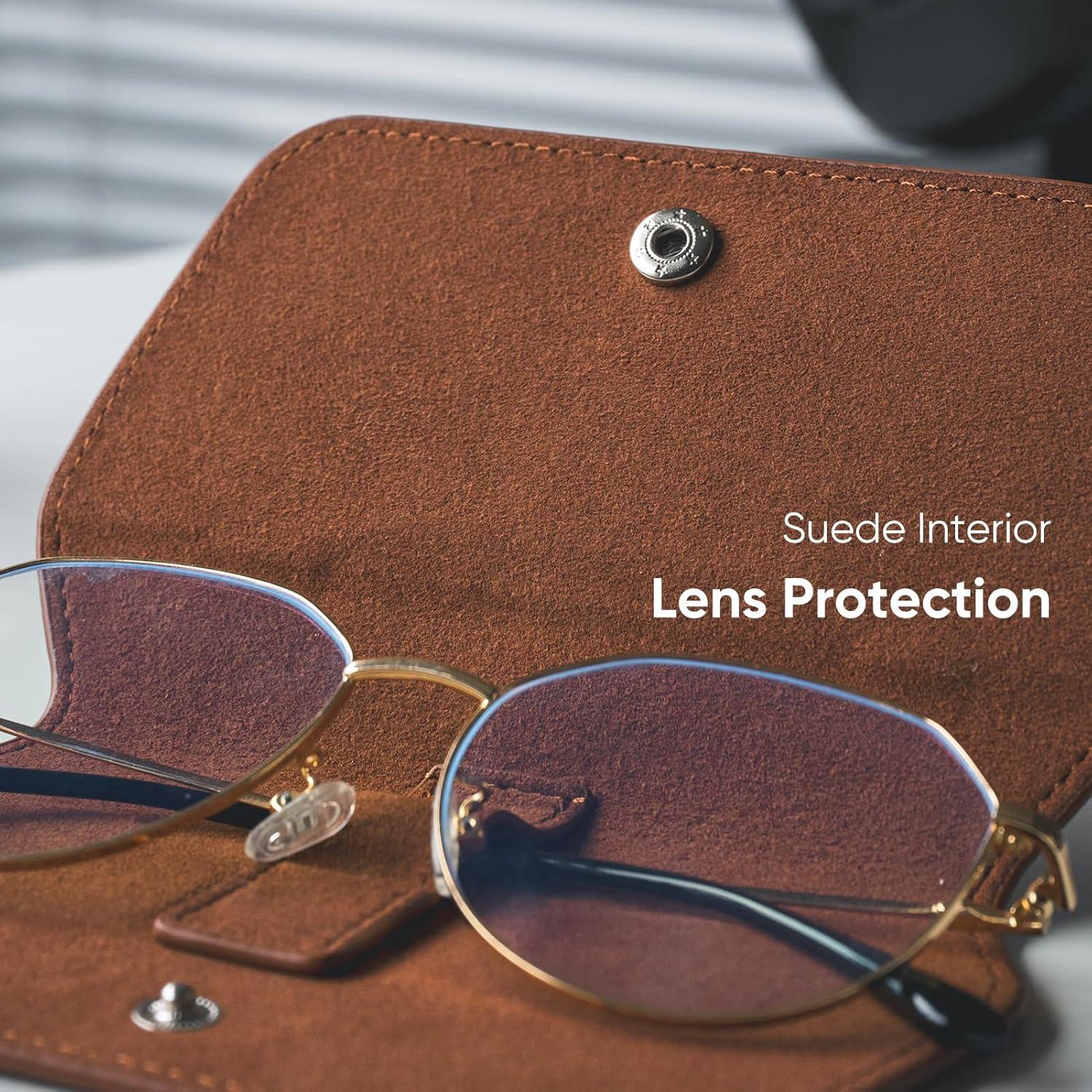 image:imageVULKIT Leather Glasses Case Ultra Slim Sunglasses Case Two Fixed Modes Fits Most Eyeglasses amp Sun GlassesMocha Tan