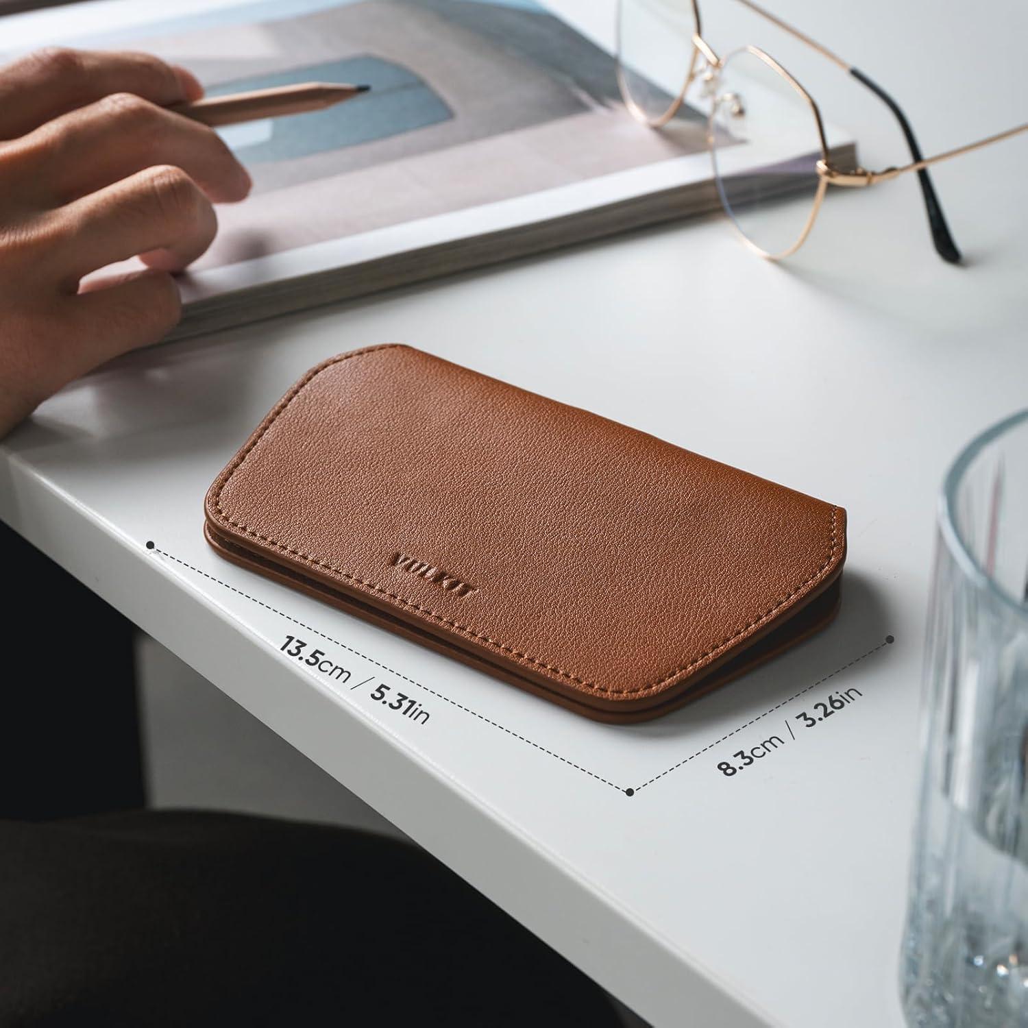 image:imageVULKIT Leather Glasses Case Ultra Slim Sunglasses Case Two Fixed Modes Fits Most Eyeglasses amp Sun GlassesMocha Tan